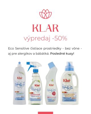 Uchmatnite si produkty nemeckej značky KLAR pre ekologickú domácnosť bez syntetických parfumácií. Teraz zľavy viac ako...